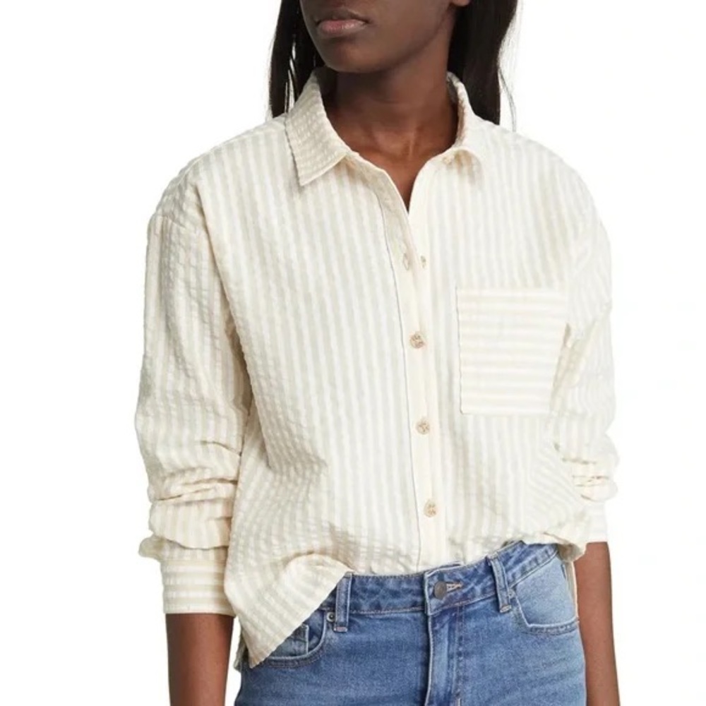 Stripe cotton blend seersucker shirt